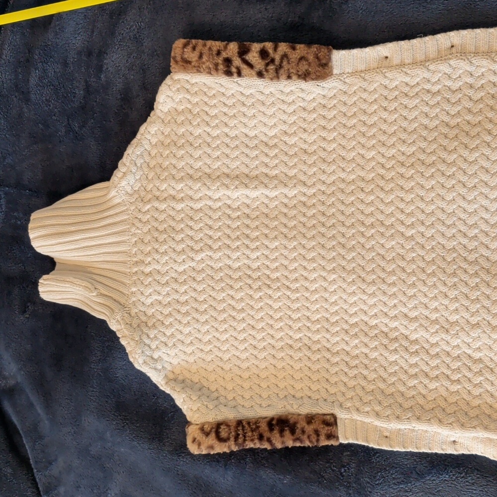 Aspen Kids Turtleneck Poncho Cream Faux Fur Size L 10 Cape Knit - Picture 11 of 11